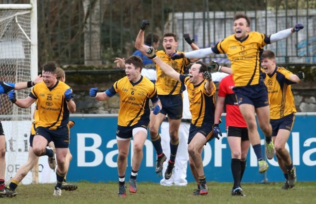 DCU players celebrate after the final whistle