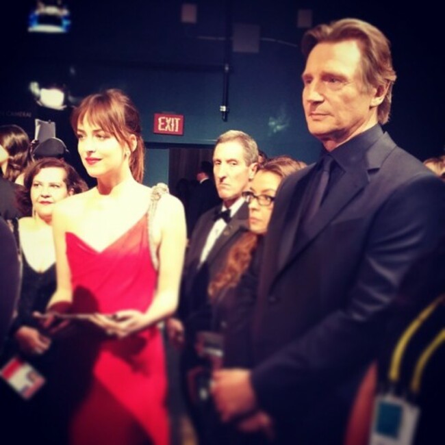 Liam and dakota waiting for their turn on stage #oscars