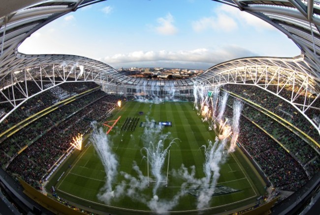 Firework display before the match as the teams run on