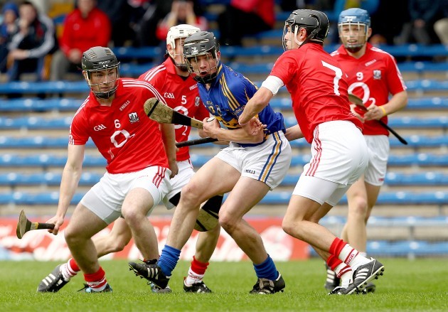 Conor Hammersley watched by Colm Spillane, Cormac Walsh, Kilian Burke and Killian McIntyre