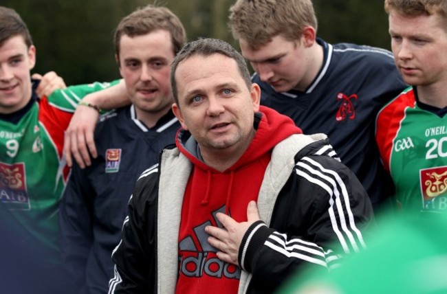 Davy Fitzgerald talks to his team after the game