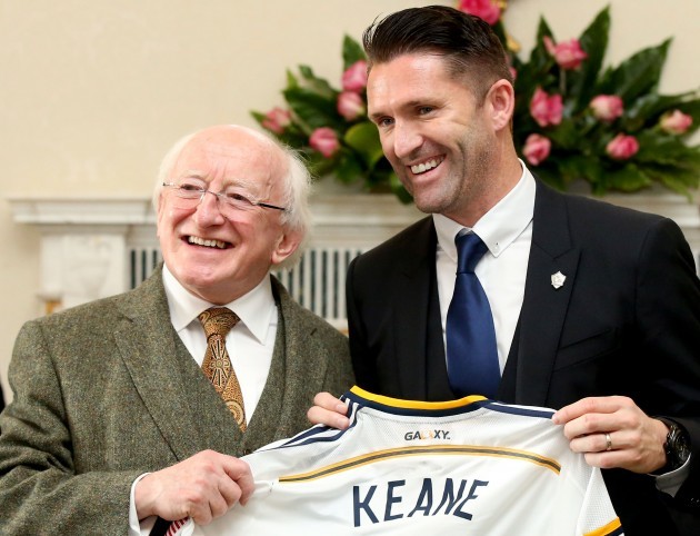 President Michael D Higgins and Robbie Keane