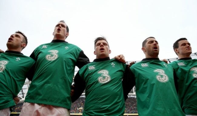 The Ireland team stand for the National Anthem