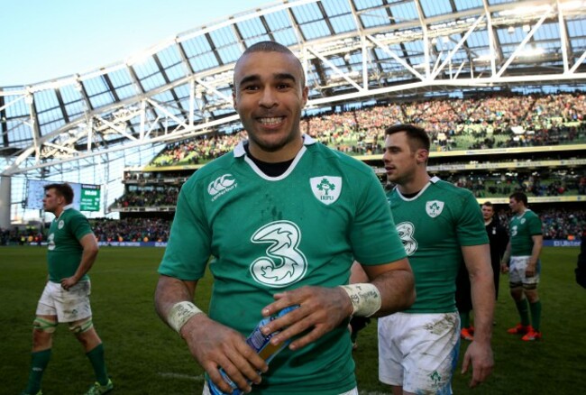 Simon Zebo celebrates winning