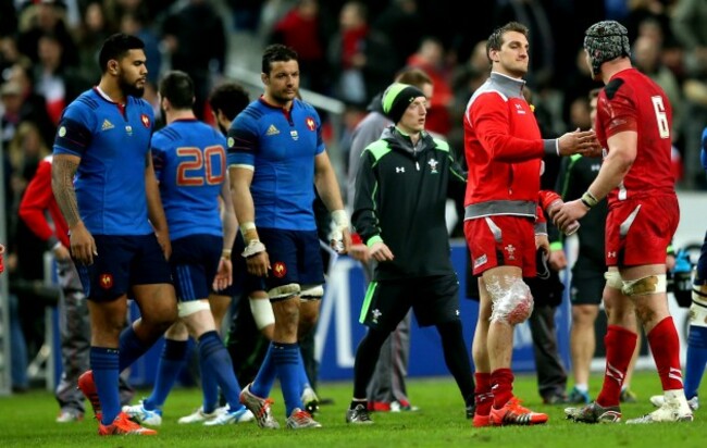 Sam Warburton celebrates with Dan Lydiate after the game