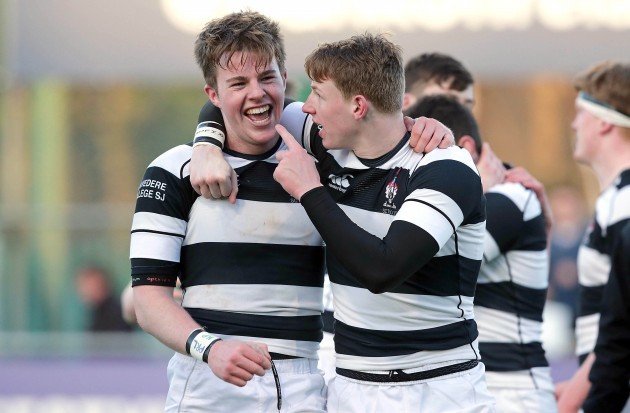 Conor Jennings and James McKeown celebrate at the end of the game