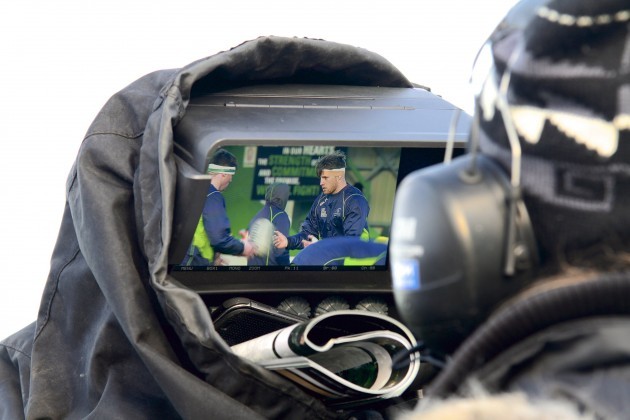 TV cameras record the Conacht pre game warm up
