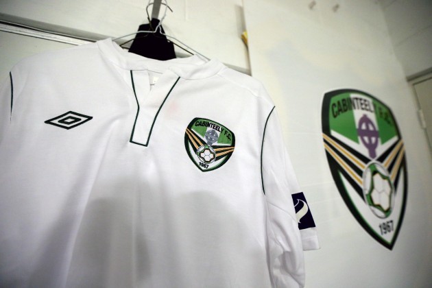 Cabinteely jersey hanging in home dressing room