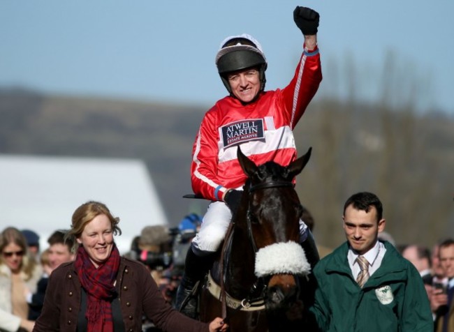 Barry Geraghty celebrates winning on The Druids Nephew