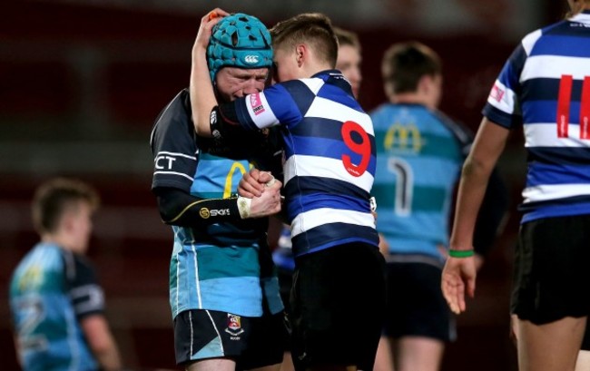 Mark Edwards consoles Castletroy College's captain Conor Bermingham