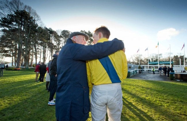 Ted Walsh and Adrian Heskin celebrate winning with Foxrock