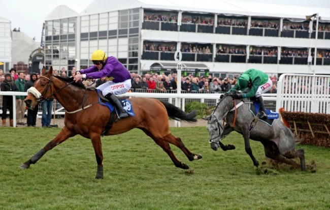 Windsor Park ridden by Davy Russell jumps the last