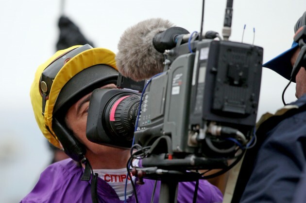 Davy Russell kisses a TV camera