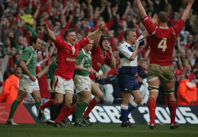 Dwayne Peel and Brett Cockbain celebrate at the final whistle