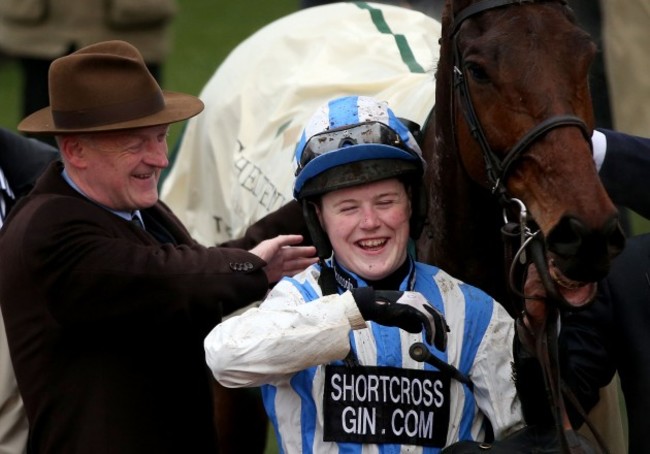 Luke Dempsey with Killultagh Vic and Willie Mullins celebrates winning