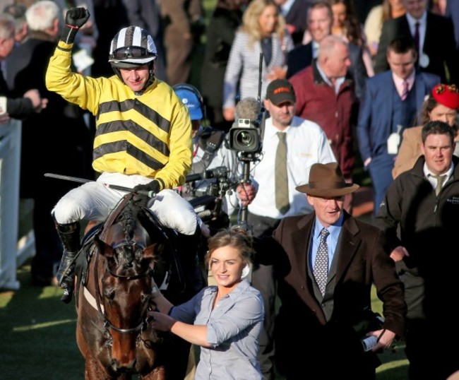 Paul Townend celebrates on Glens Melody with winning trainer Willie Mullins