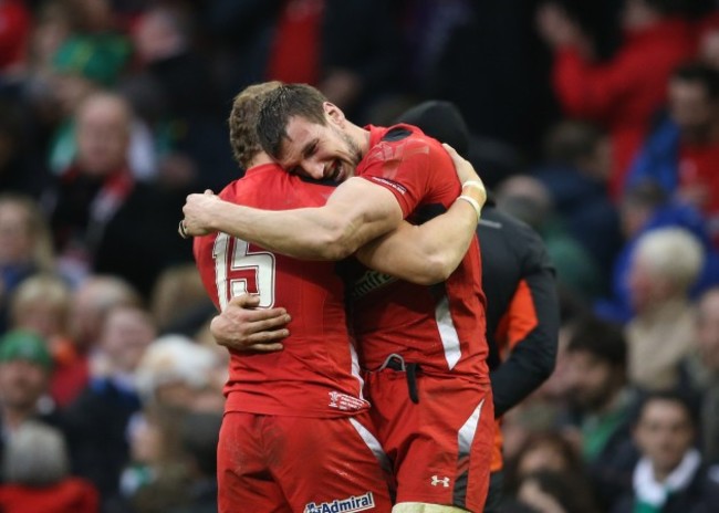 Sam Warburton and Leigh Halfpenny celebrate winning