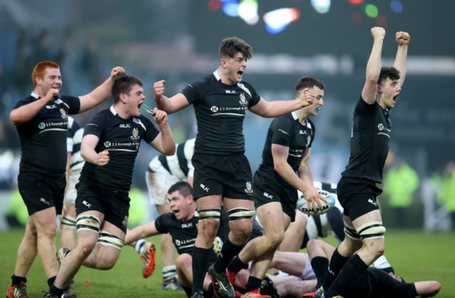 Dan Trayers and team mates celebrate at the final whistle