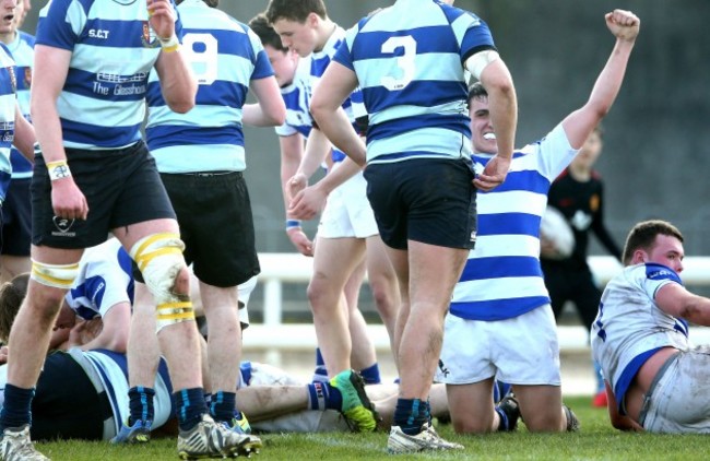 Rafik Khan celebrates after Michael OÕNeill scored the opening try