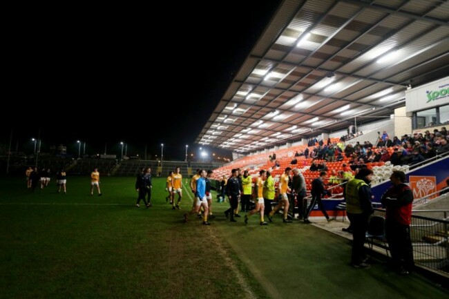 The Antrim team return to the dress room