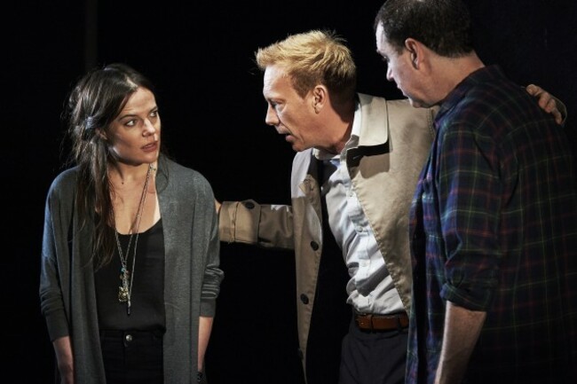 (L-R) Katie McGuinness, Shaun Dingwall and Brian Doherty in Owen McCafferty's new play Death of a Comedian on Abbey Theatre's Peacock stage Pic Ros Kavanagh