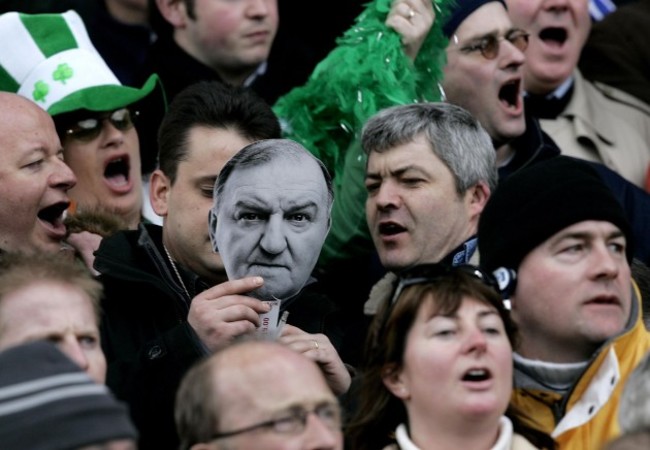 Irish fans with George Hook lyric sheet