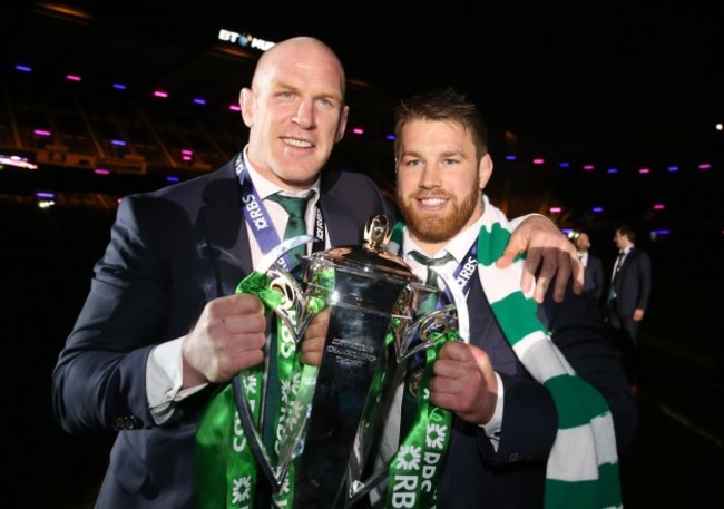 Paul O'Connell and Sean O'Brien celebrate with the trophy