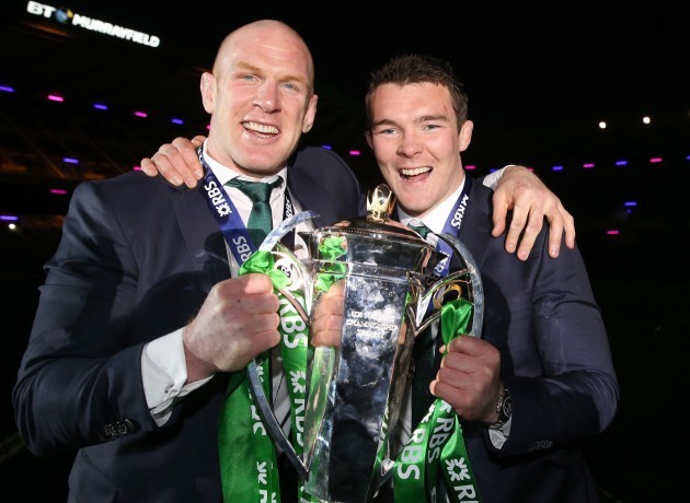 Paul O'Connell and Peter O'Mahony celebrate