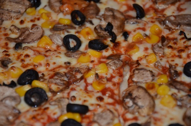 Mushroom, sweetcorn and olive Double Decadence Domino's pizza
