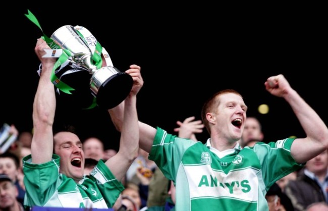 Tom Coogan and Henry Shefflin lift the cup for Ballyhale Shamrocks