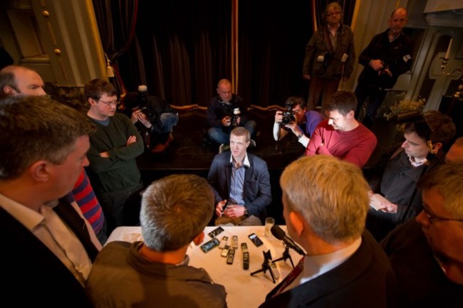 Henry Shefflin speaking to members of the media