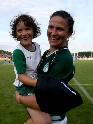 Tania Rosser celebrates with her son Serge