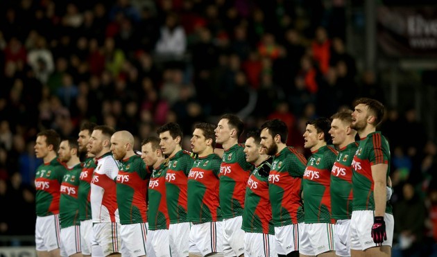 The Mayo team stand for The National Anthem before the game