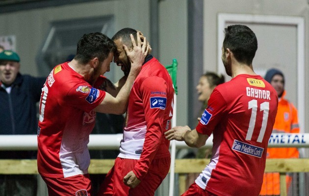 Kieran Djilali celebrates scoring a goal with Billy Dennehy