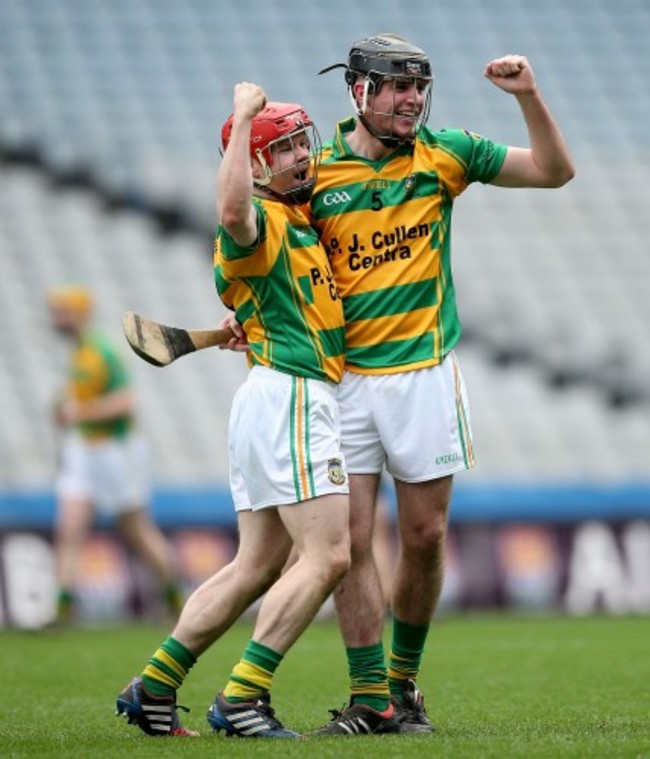 Darragh Wafer and Jason Cleere celebrate at the final whistle