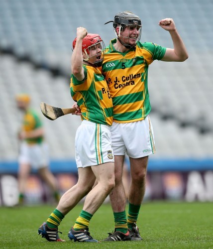 Darragh Wafer and Jason Cleere celebrate at the final whistle