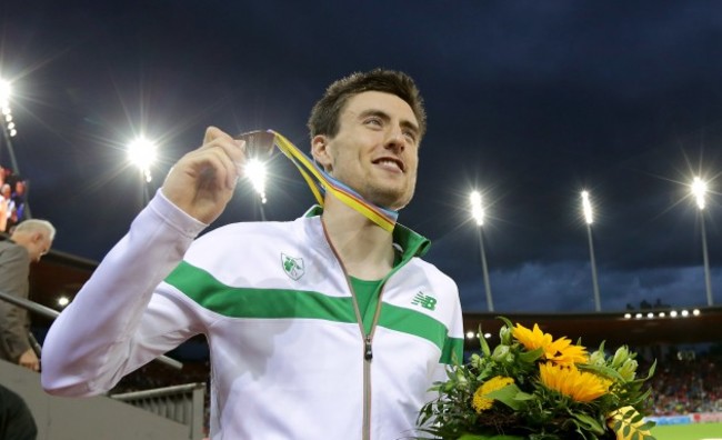 Ireland's Mark English celebrates with his bronze medal in the Men's 800m Final