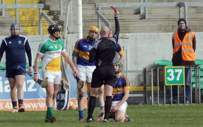 John Keenan shows a red a card to Cathal Barrett