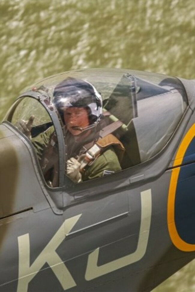 Prince Harry flies in a Spitfire