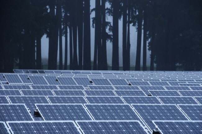 Solar panels in the mist