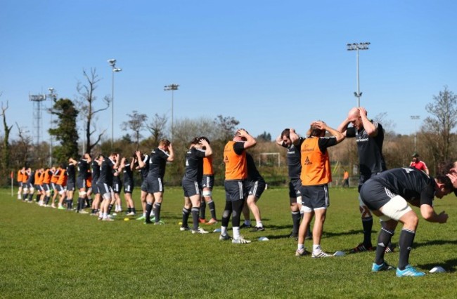 Players go through warm up drills