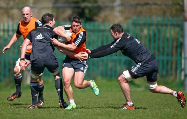 Ian Keatley with Dave O'Callaghan and Donnacha Ryan