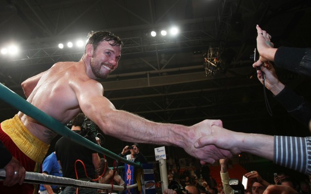 Andy Lee celebrates after the fight was stopped