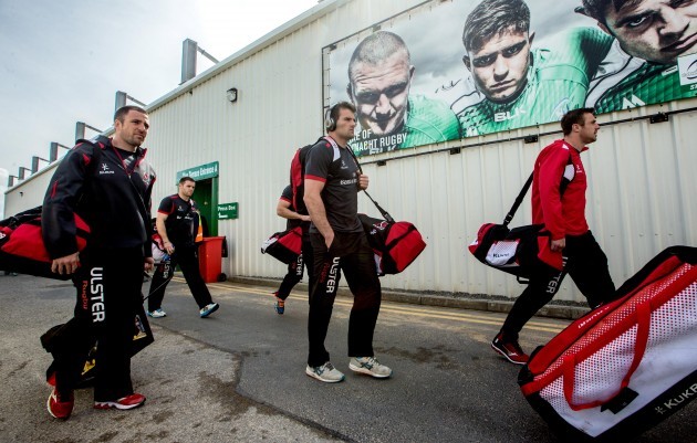 Ian Humphreys, Darren Cave, Jared Payne and Tommy Bowe arrive for the game