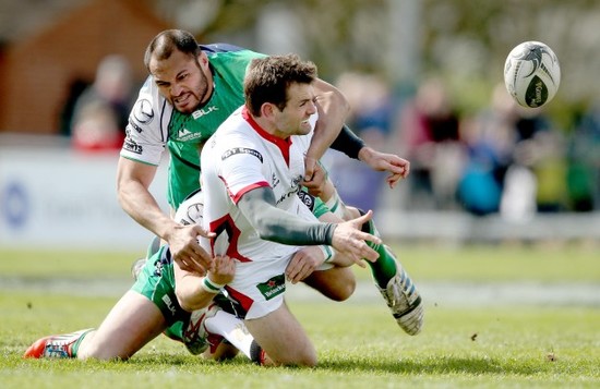 Kieran Marmion and George Naoupu tackle Jared Payne