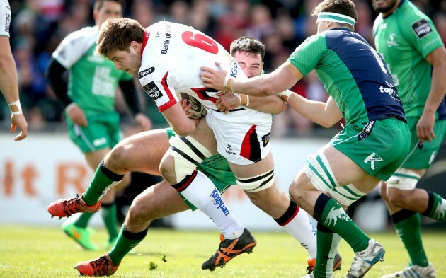 Denis Buckley and Eoghan Masterson tackle Iain Henderson