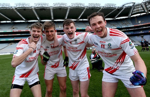 PJ Mac Laimh, Seamus O'Muircheartaigh, Tom O'Sulleabhain and Sean O'Gairbhia celebrate after the game