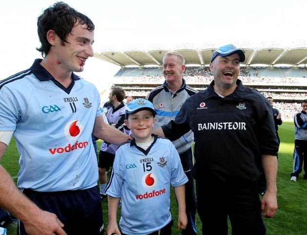 Ryan O'Dwyer and his his nephew Daniel Ryan with a jubilant Anthony Daly