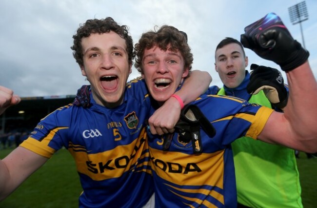 Luke Boland and Danny Owens celebrate after the game