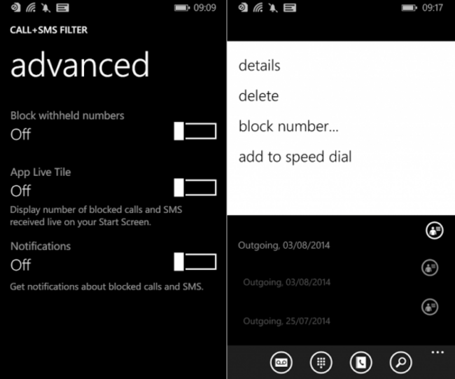 Windows Phone block call